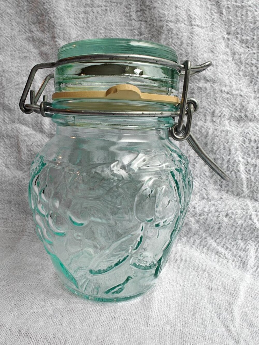 Vintage Vetreria Etrusca VE Mod Dep Italian Glass Jar Fruit Wire Bale Canister